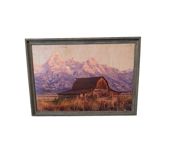 molten barn sunrise, Jackson Wyoming, grand Teton national park, wood print, barnwood frame