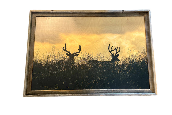 FRAMED 24x36 Wood Print - Two Bucks