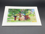 "Elk and Birdbath" 5x7 print